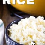 Pinterest image for baked rice with text "easy baked rice - perfectly fluffy"