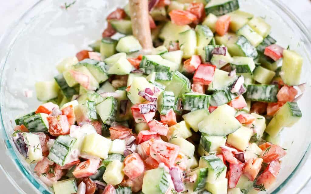 Creamy Cucumber Tomato Salad Low Carb Leftovers Then Breakfast