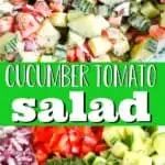 pinterest image of tomato cucumber salad with text "cucumber tomato salad"