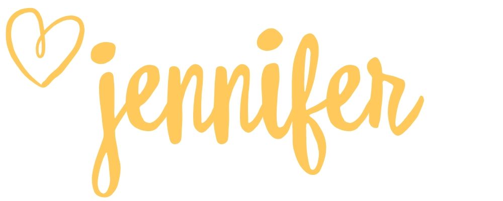 Yellow signature of the name "jennifer" with a heart in front of it