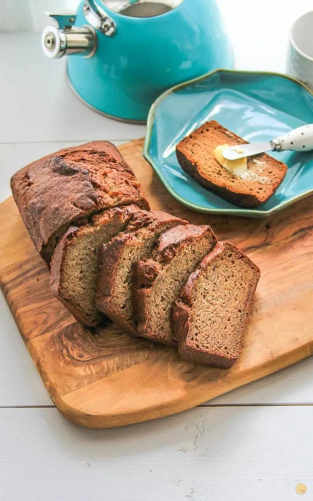 slices of banana bread on a cutting board