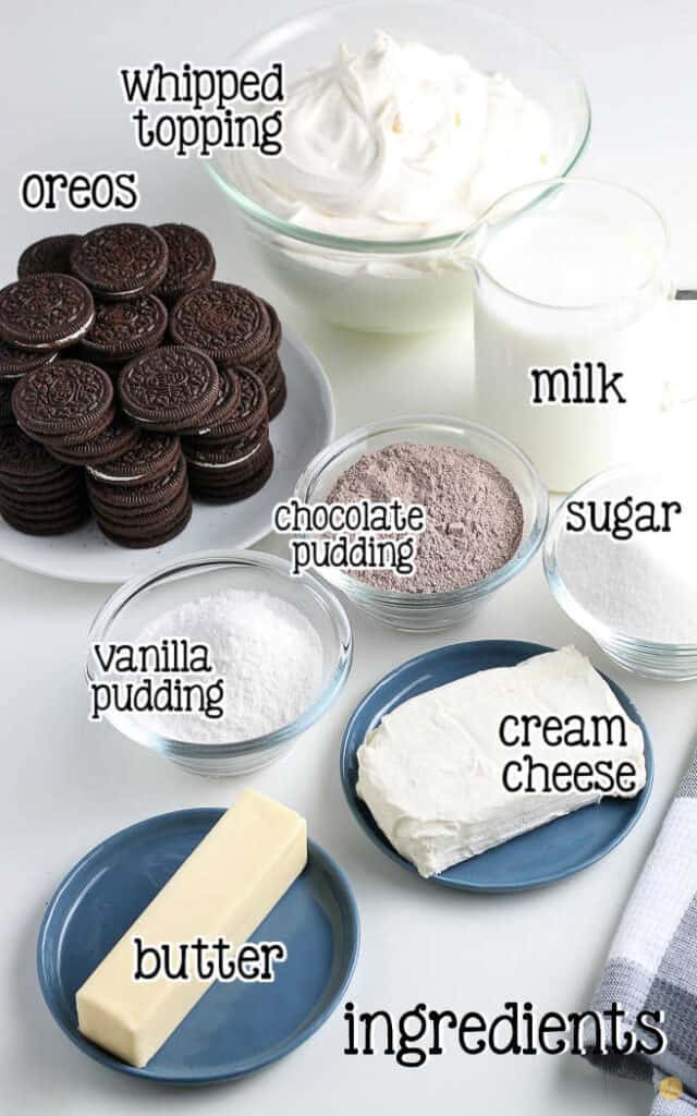 labeled picture of ingredients for chocolate lasagna