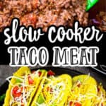 pinterest image for crockpot taco meat with text "slow cooker taco meat"