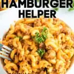 pinterest image of cheeseburger skillet with text "homemade hamburger helper"