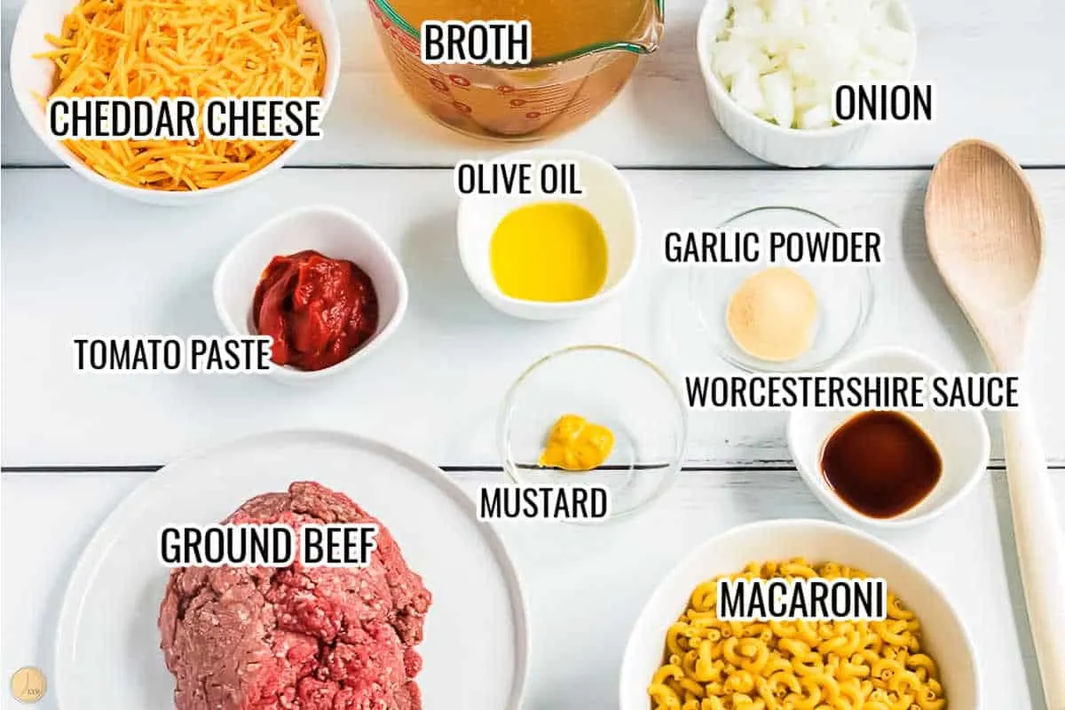 labeled pic of cheeseburger skillet ingredients