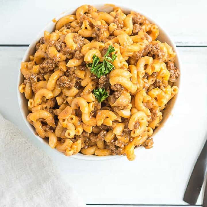 square photo of hamburger helper for recipe card