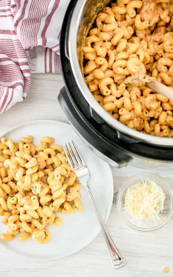 pasta on a plate and in a pressure cooker