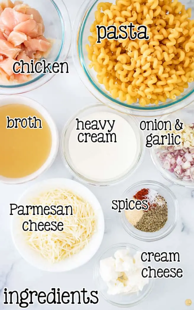 labeled pic of ingredients for Instant Pot Chicken