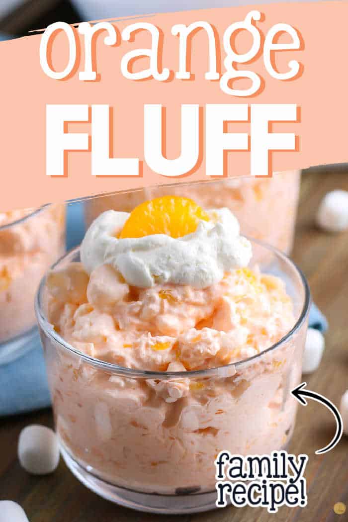 pinterest collage with text "creamy orange fluff salad"