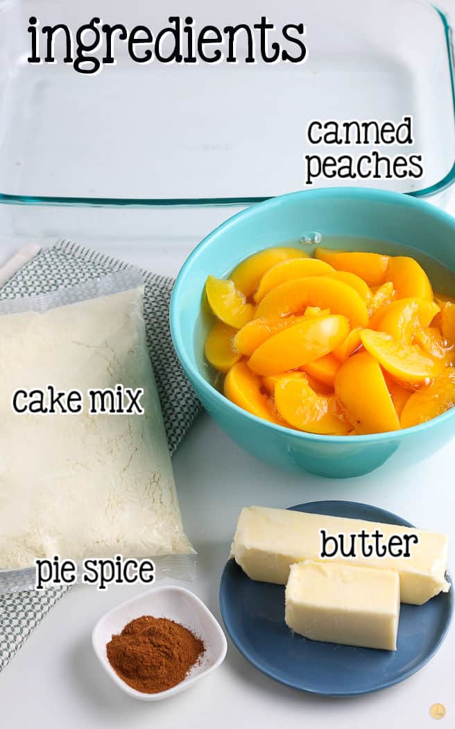 labeled picture of dump cake ingredients