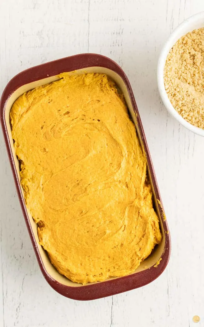 pumpkin bread batter in loaf pan
