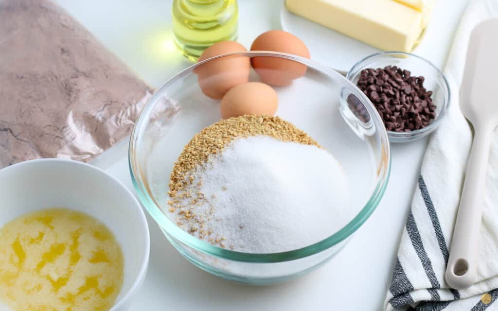 sugar and crumbs in a clear bowl