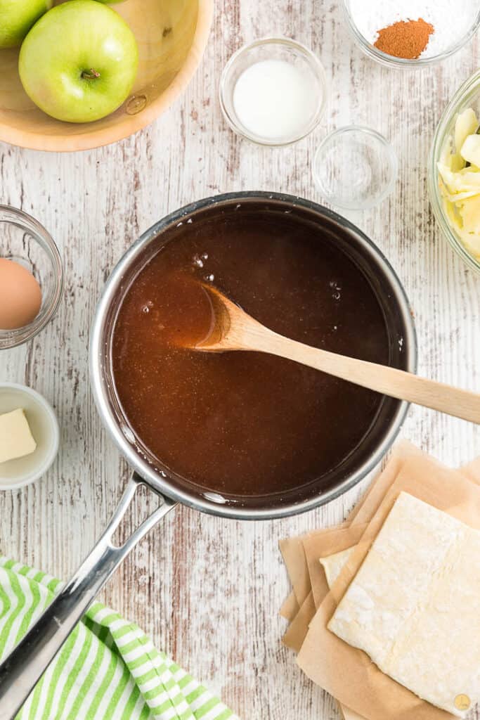 overhead picture of caramel in a pot