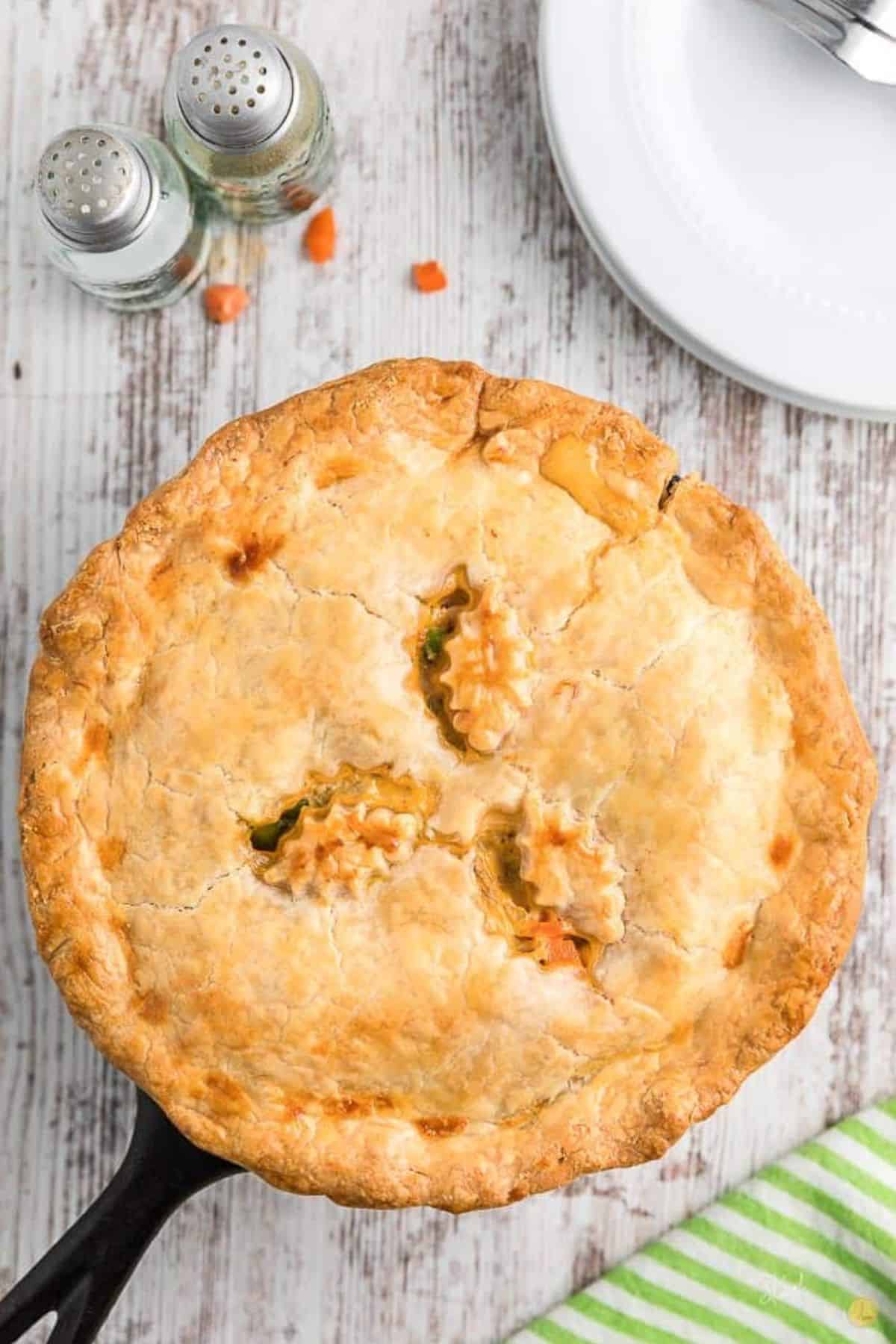 chicken pot pie in a skillet