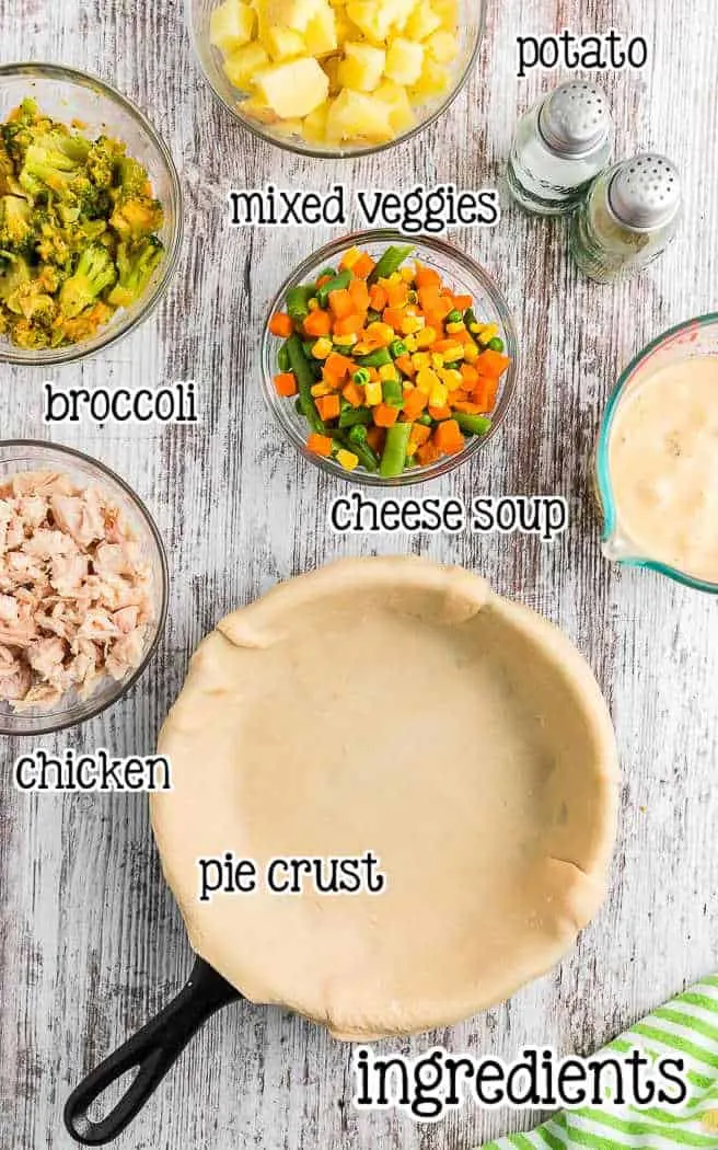 labeled picture of chicken pot pie ingredients