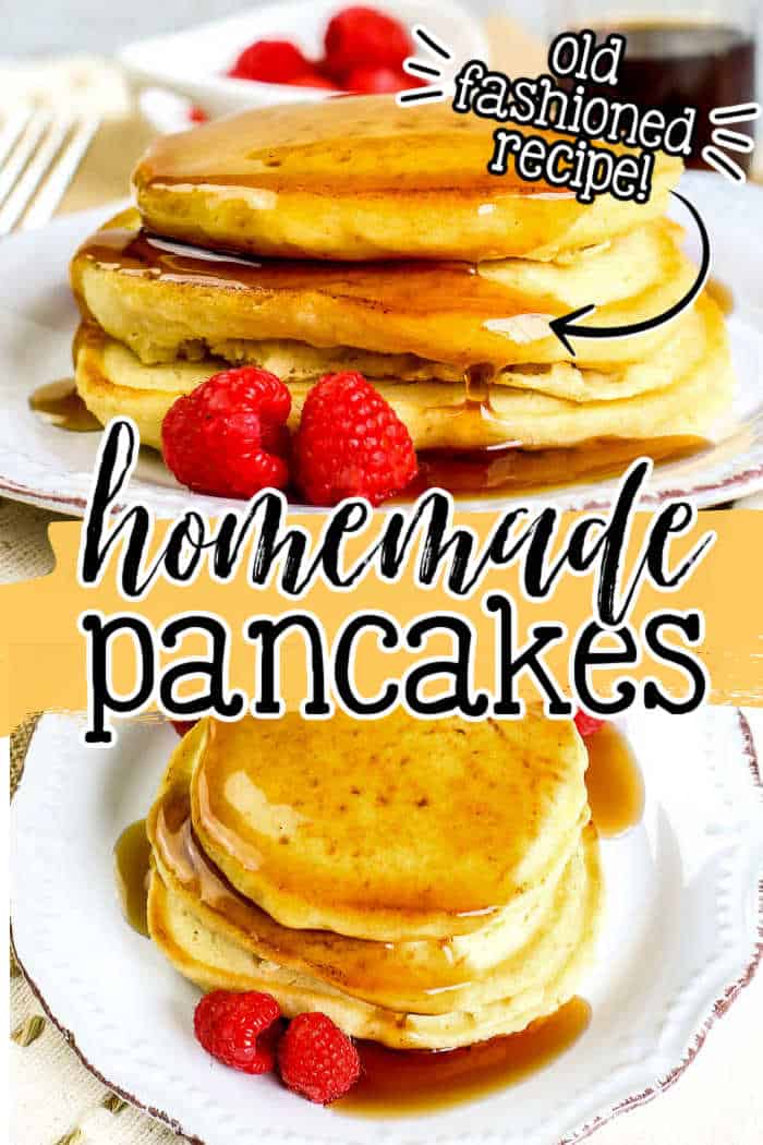 collage of pancakes with text "homemade pancakes"