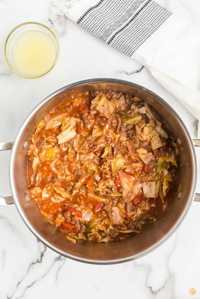 cabbage roll soup in a pot