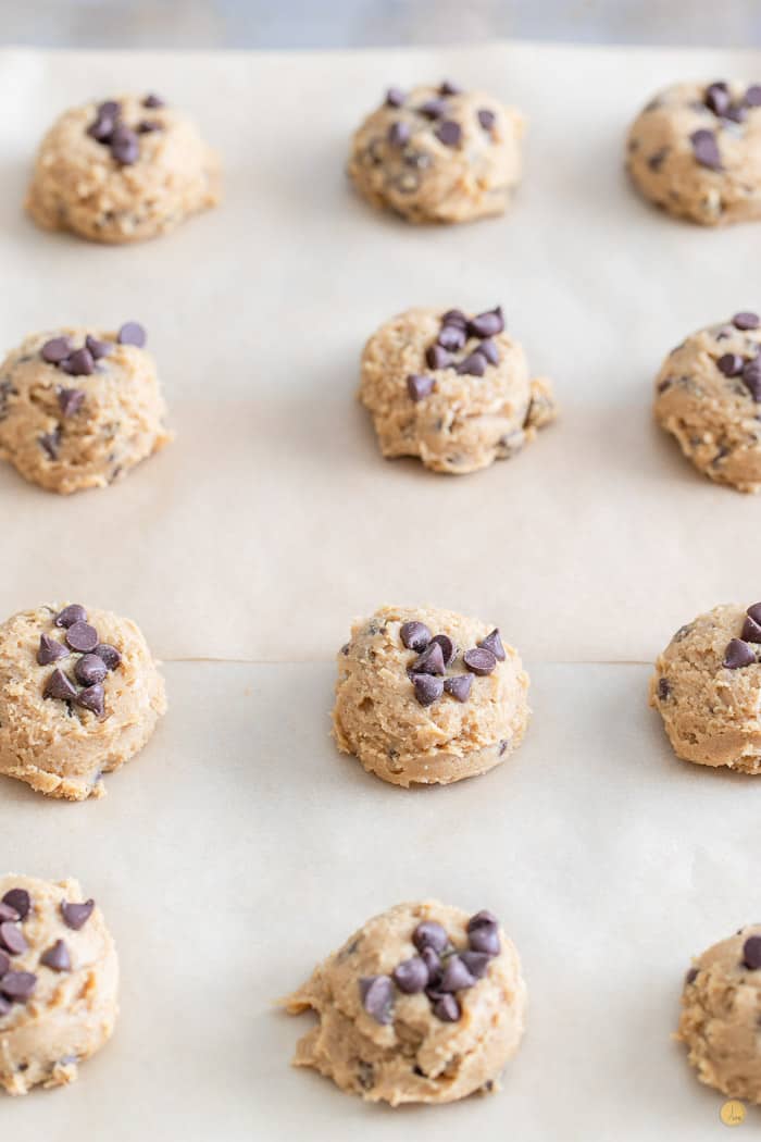 ball of cookie dough on a baking sheet