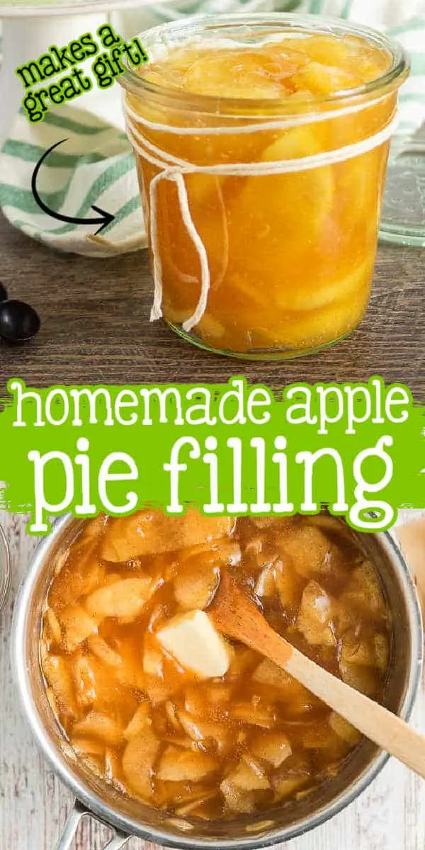 collage of pie filling with text "homemade apple"