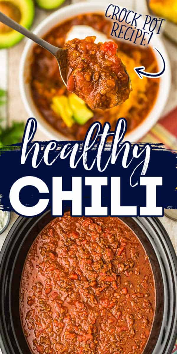 collage of chili with text "healthy crock pot recipe"