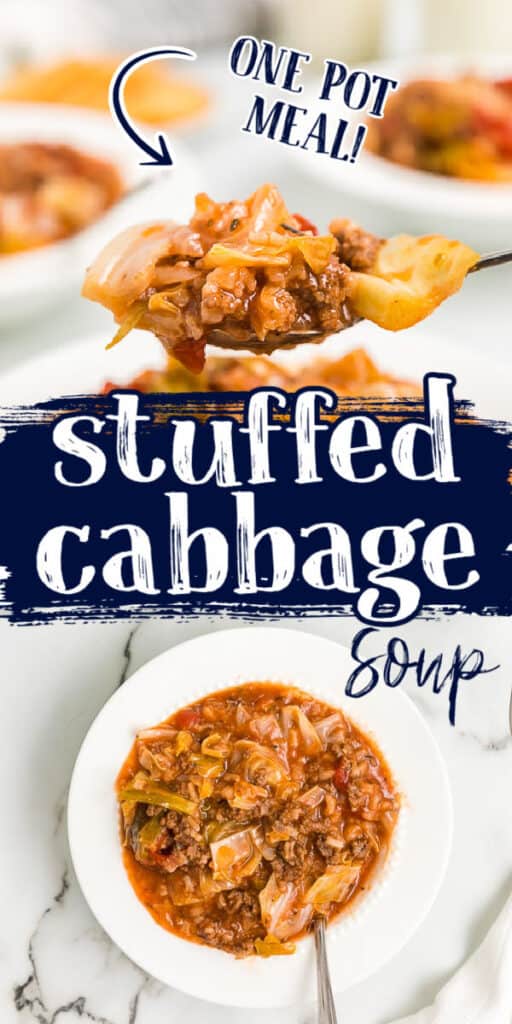 collage of cabbage soup pics with text "one pot meal"
