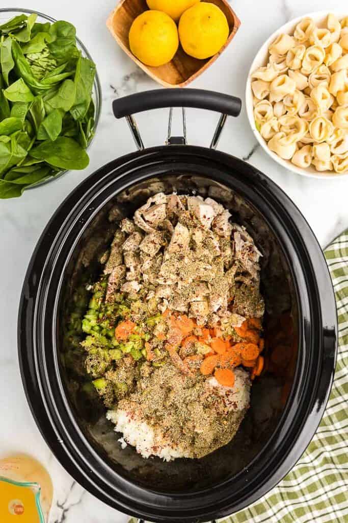 chicken and spices in crock pot