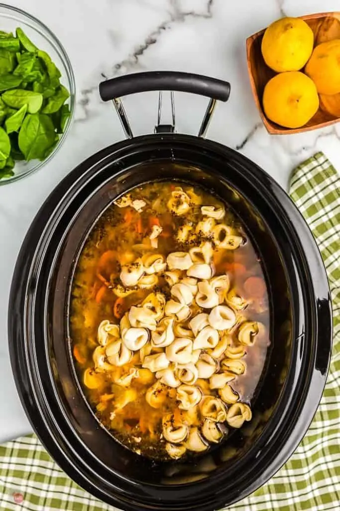 tortellini and soup in crock pot