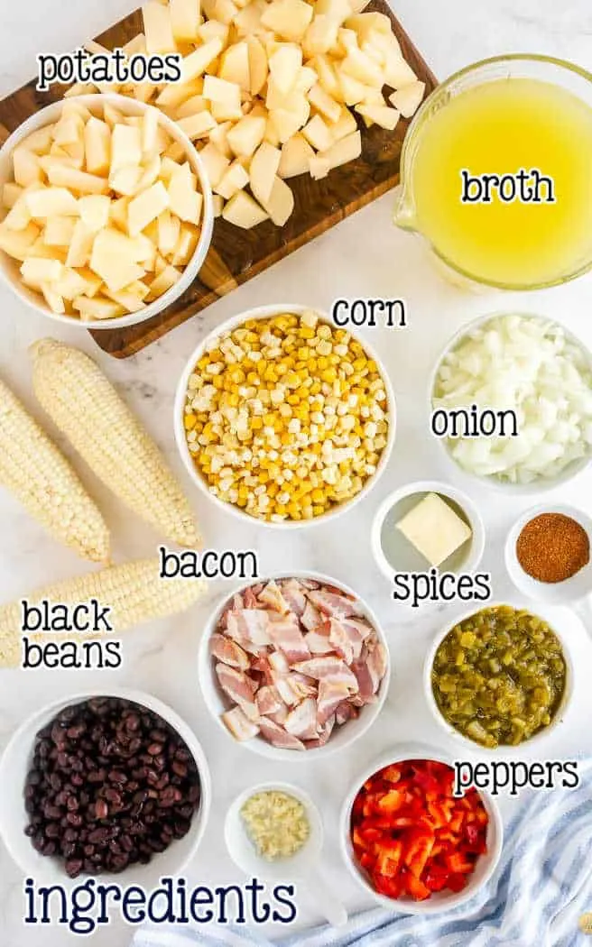 labeled picture of corn chowder ingredients