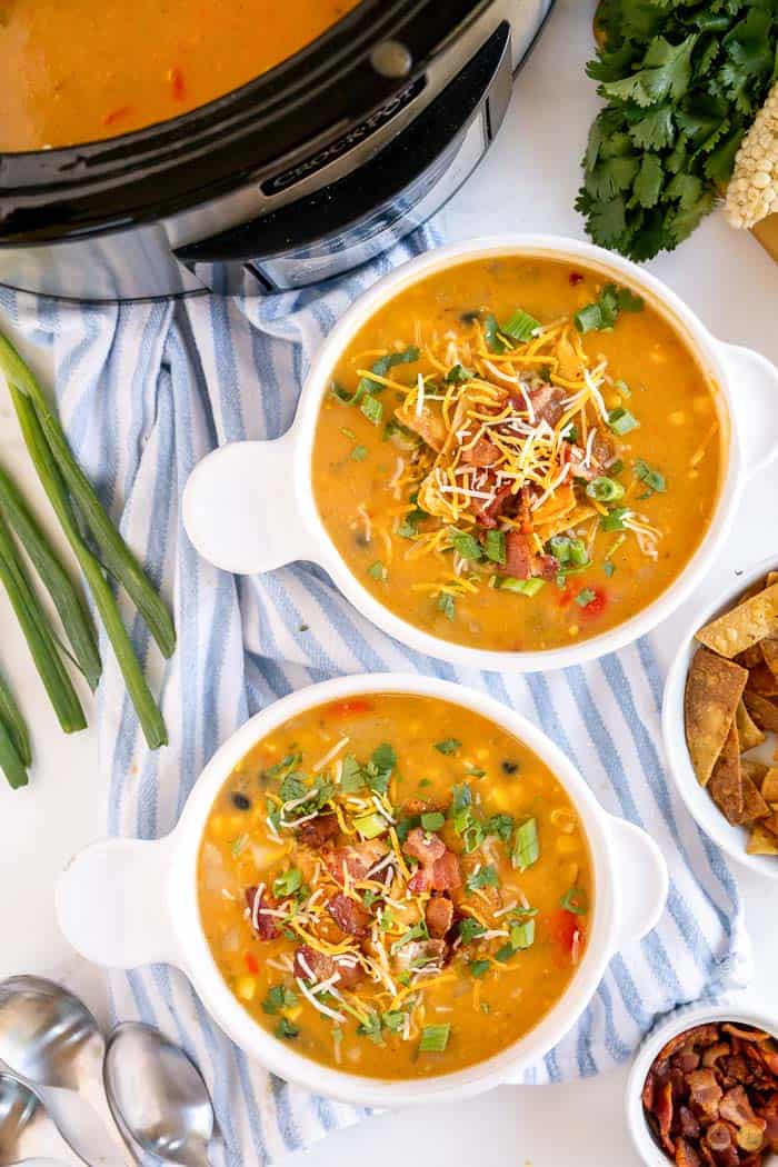 two bowls of corn chowder