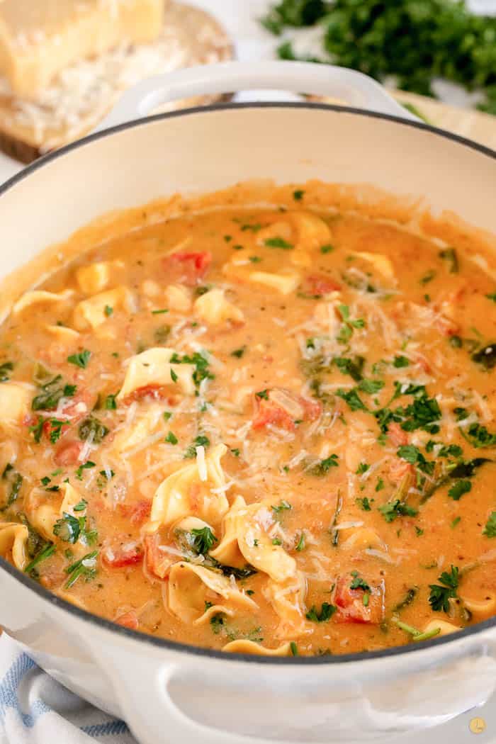 Rustic Tuscan Tortellini Soup {Vegetarian!} - Leftovers Then Breakfast