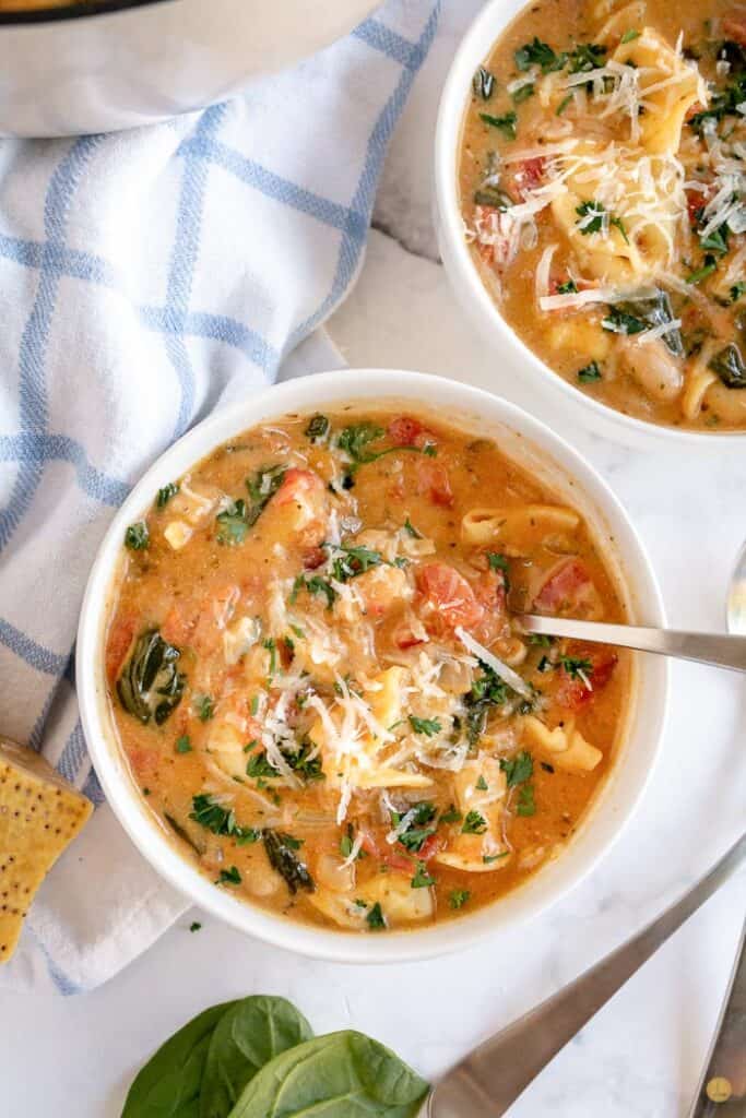 soup in a white bowl with spoon