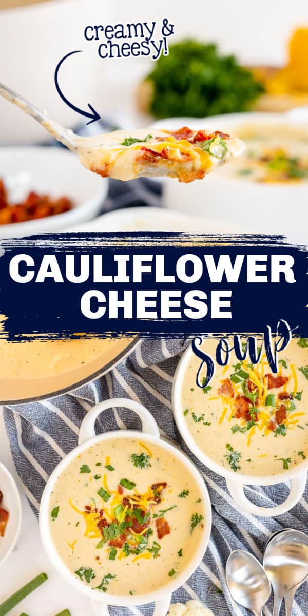 collage of soup pictures with text "cauliflower soup"