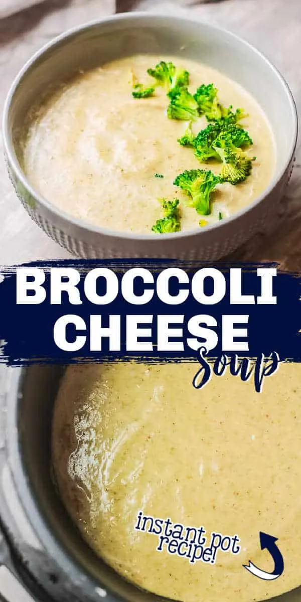 collage of soup with text "broccoli cheese soup"