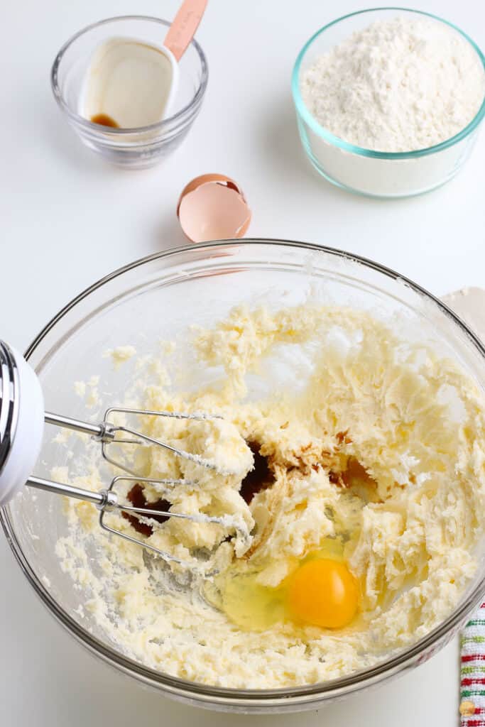 whipped butter and eggs in a bowl