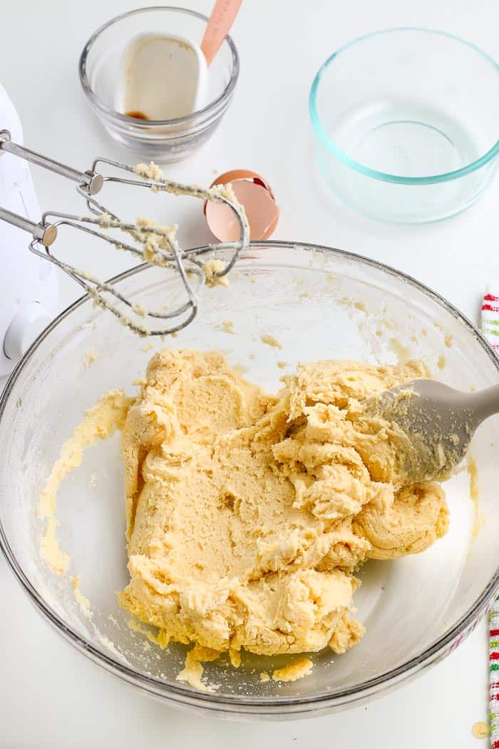 basic cookie dough in a bowl with a beater