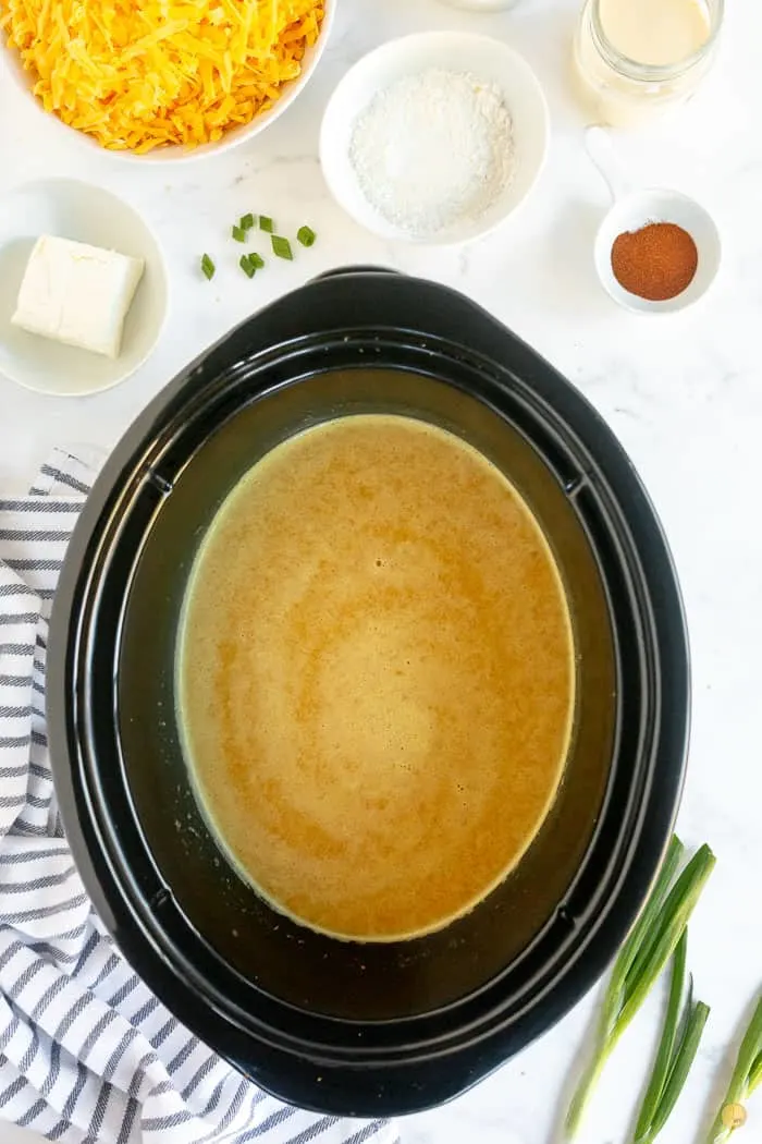 blended soup in a crock pot