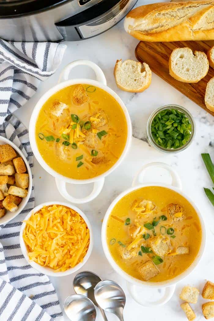 overhead picture of a few bowls of soup