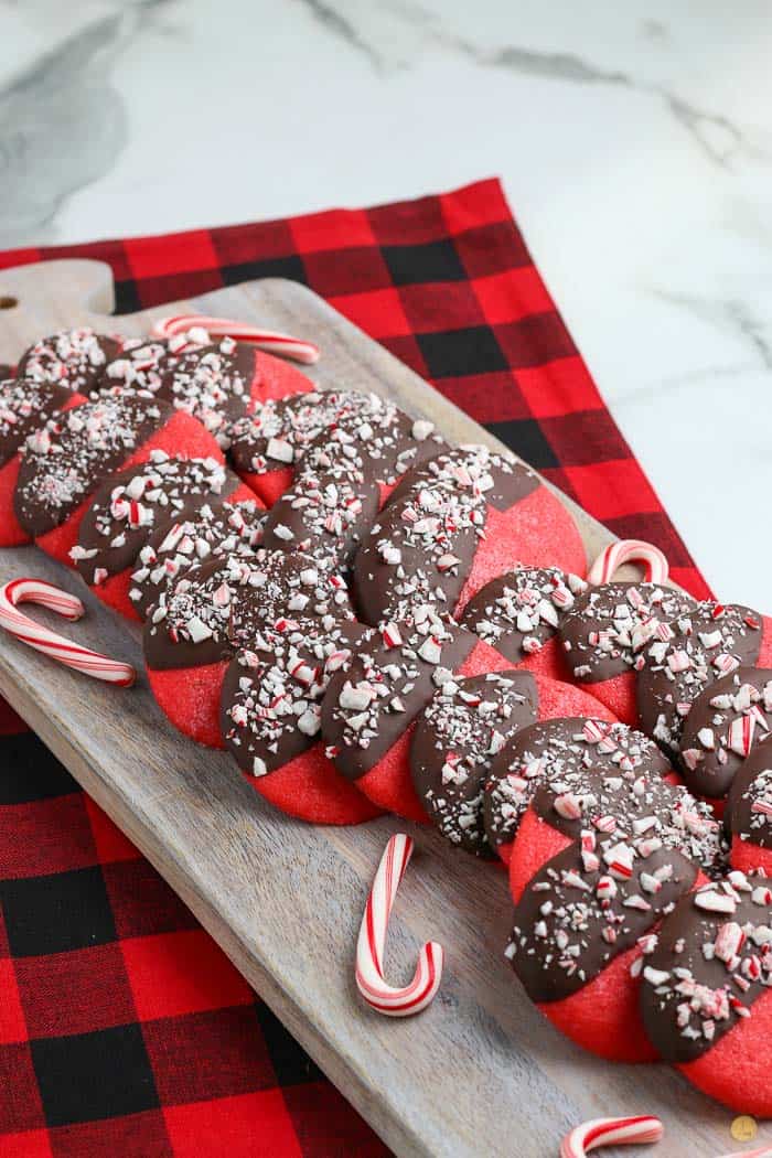 wood board covered in cookies