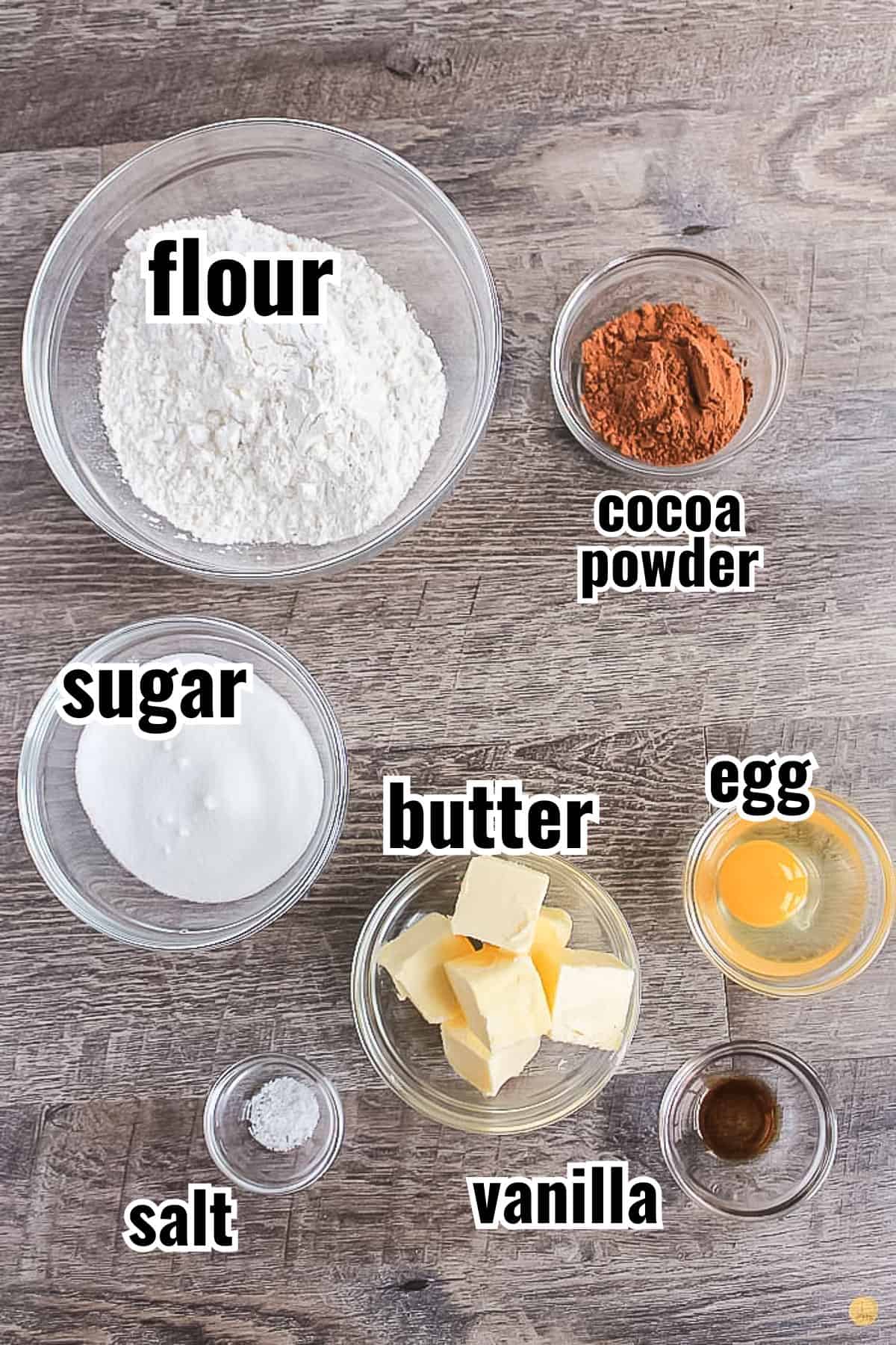 ingredients for icebox cookie in individual bowls