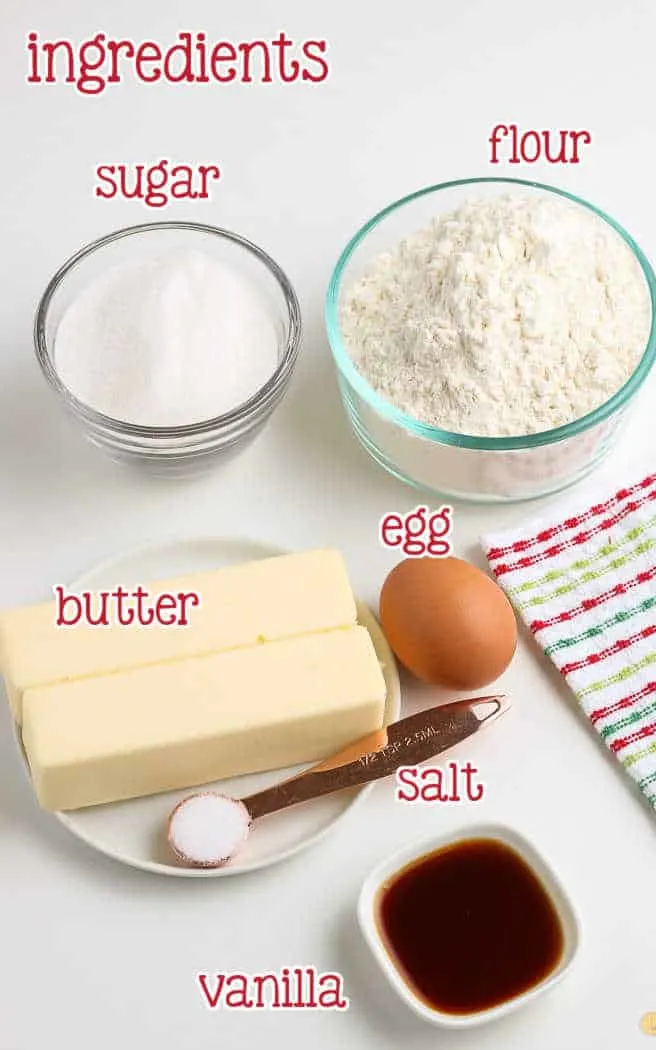 labeled picture of sugar cookie dough ingredients