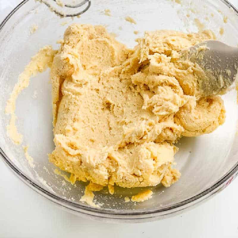 cookie dough in a clear bowl