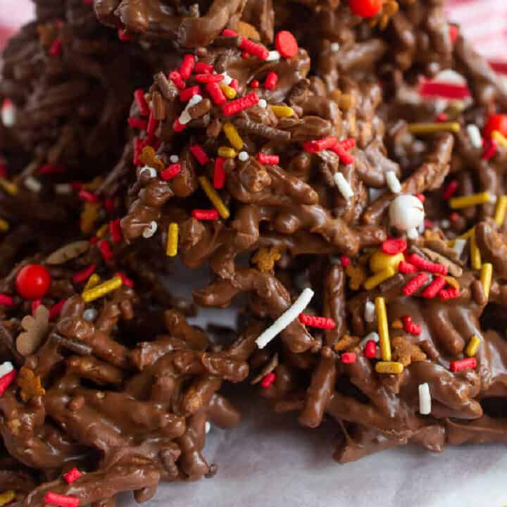 chocolate haystack cookies up close