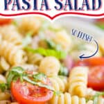 pasta salad with text "caprese"