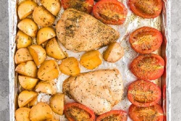 chicken and veggies on a sheet pan
