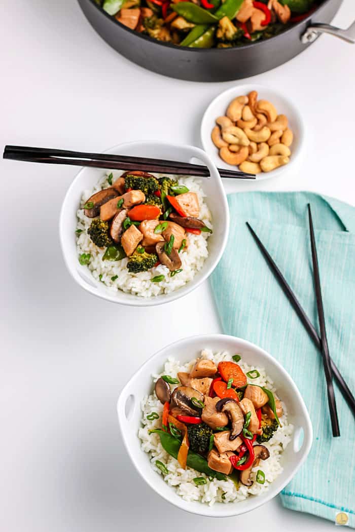 two bowls of stir fry