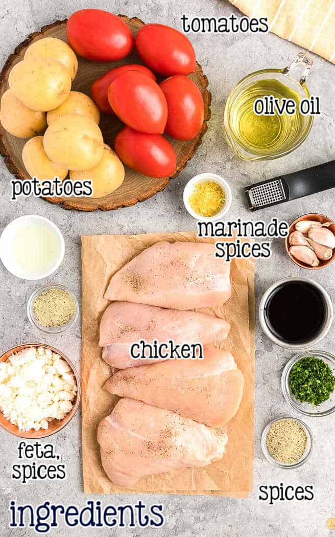 labeled picture of greek chicken ingredients