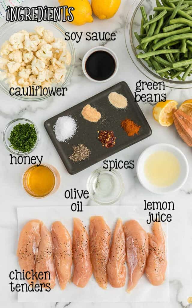 labeled picture of lemon chicken dinner