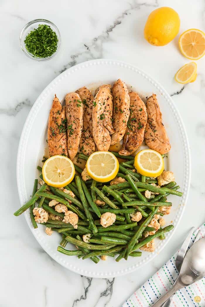 platter of chicken and green beans