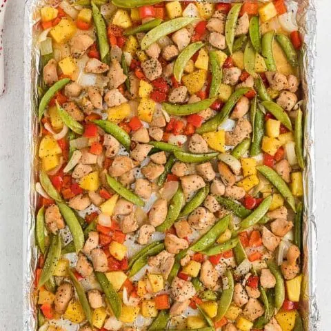 sheet pan of chicken and veggies