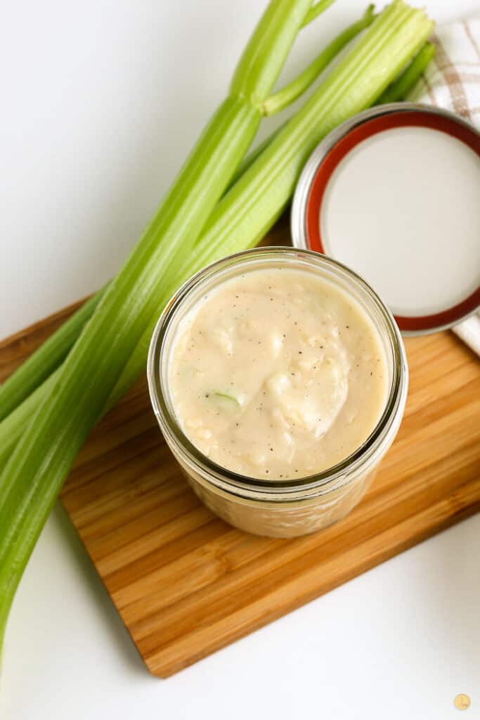 celery soup on wood cutting board